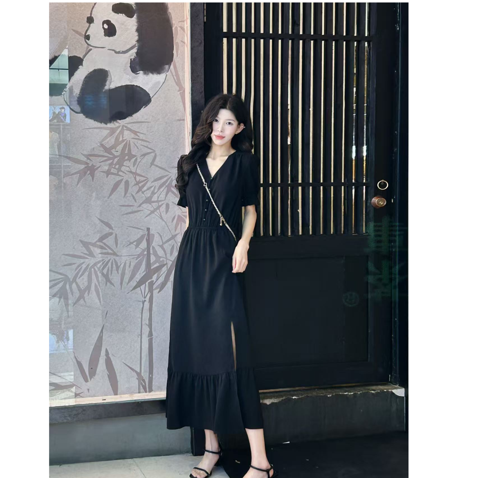 ‘黑月之吻’26哥弟春夏气质高腰显瘦连衣裙1500326