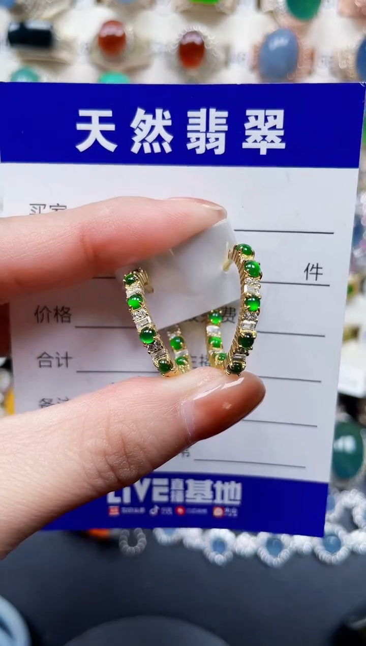 银S925镶嵌翡翠耳饰590