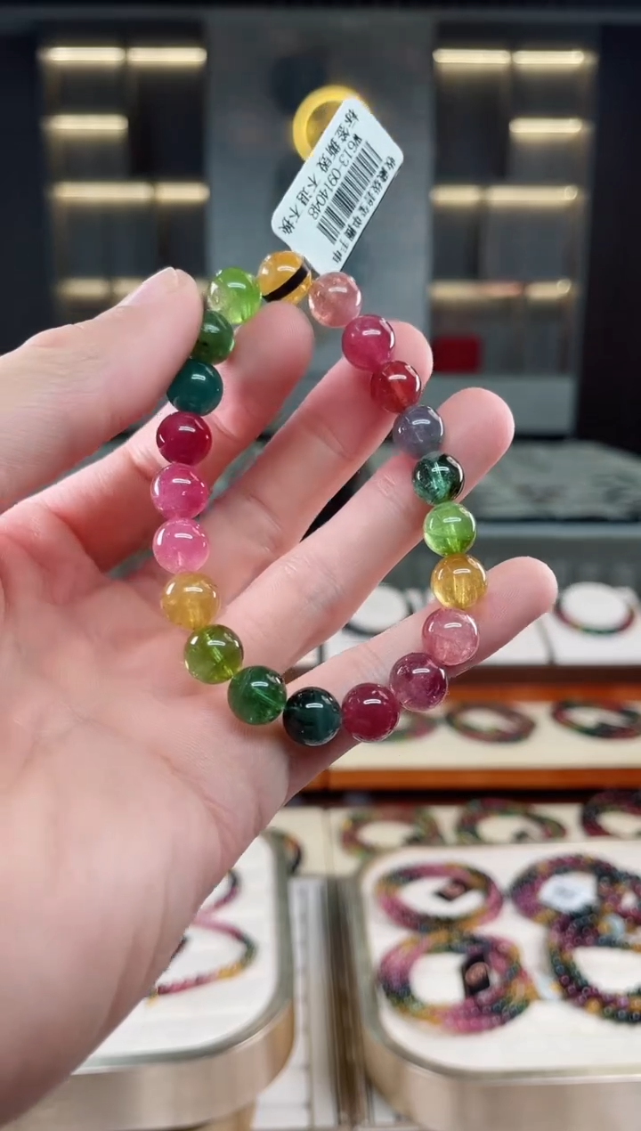 未镶嵌冰透体老矿碧玺色标单圈手串9mm+碧玺多样性发一条xion