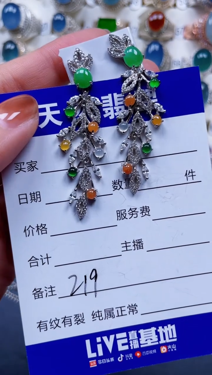 银S925镶嵌翡翠耳饰219