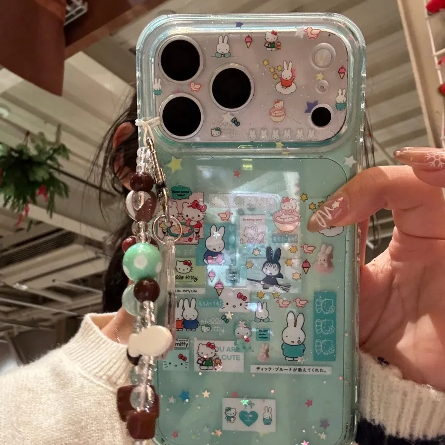 可爱卡通透绿色兔子插画适用于17pro/16promax手机壳苹果15/14/13