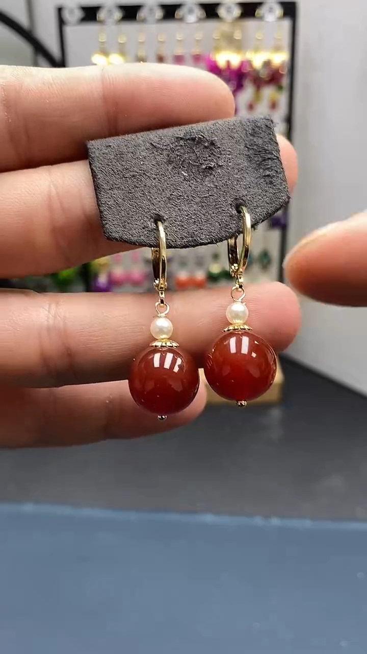 【闪购商品】南红玛瑙耳饰银S925镀金镶嵌尺寸14mm耳扣05