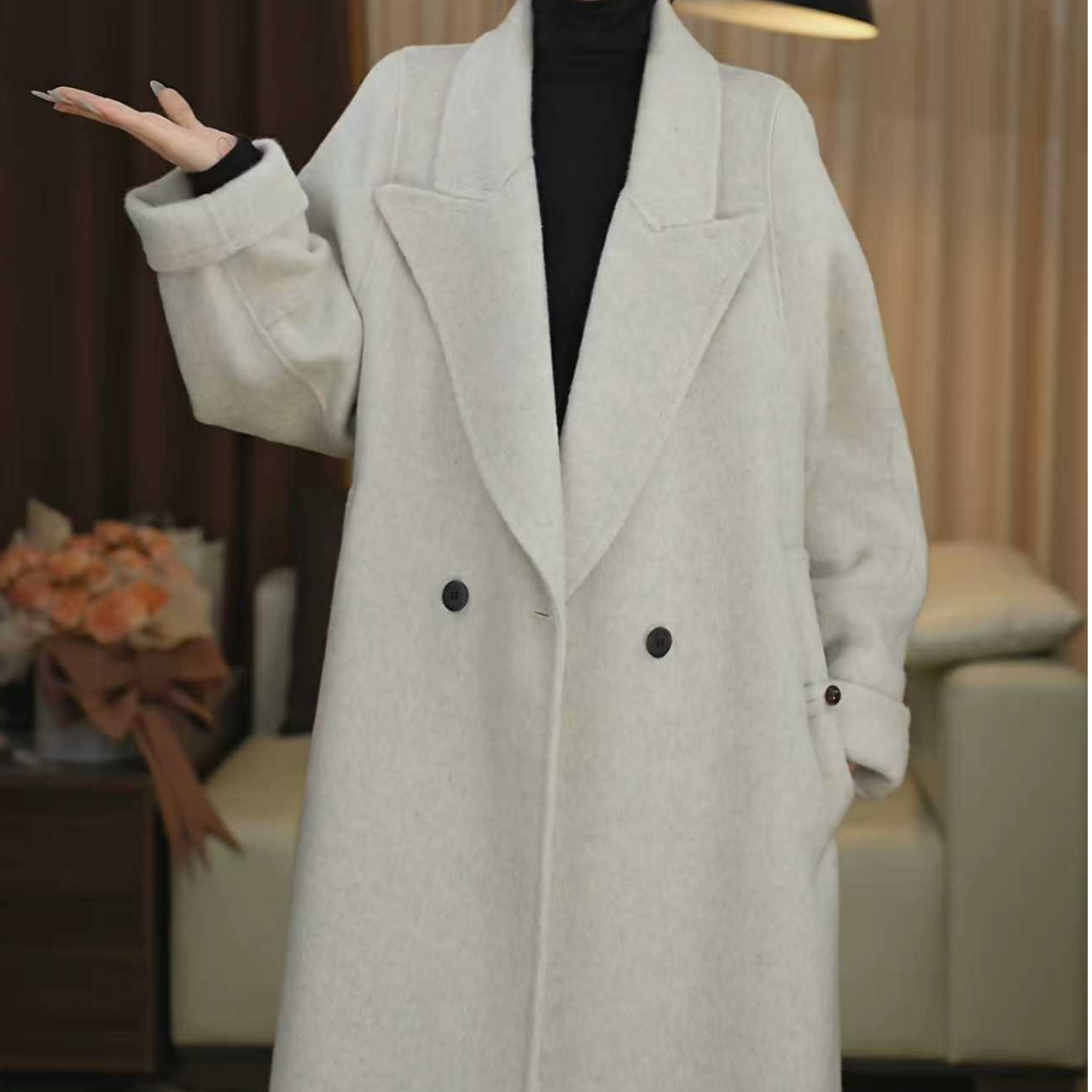 毛呢双面大衣气质长款大衣秋冬保暖百搭25032