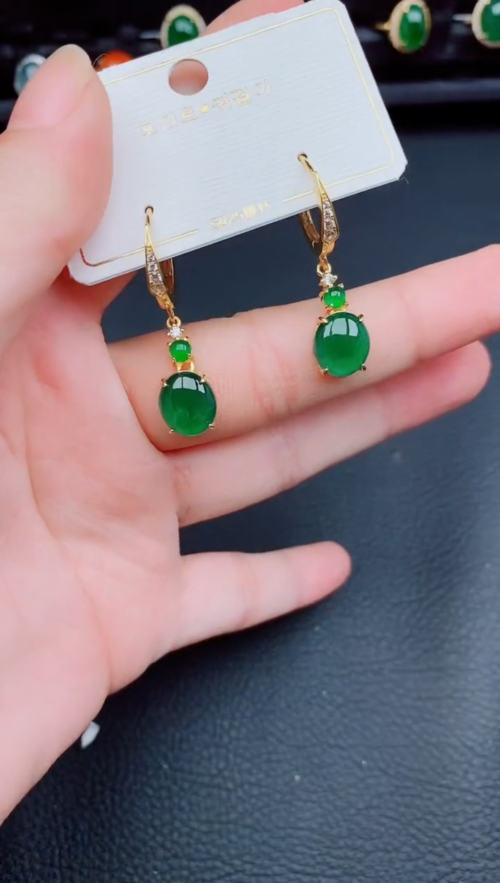 【闪购商品】翡翠耳饰银S925镶嵌天然a货翡翠223