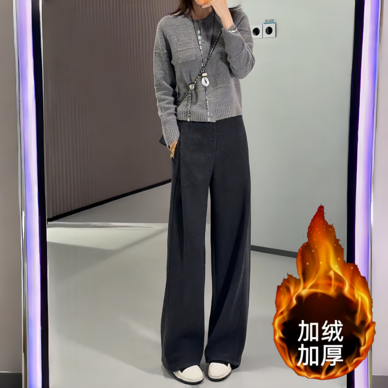 秋冬加绒加厚阔腿高腰显瘦韩系宽松休闲裤气质风复古高级感休闲裤