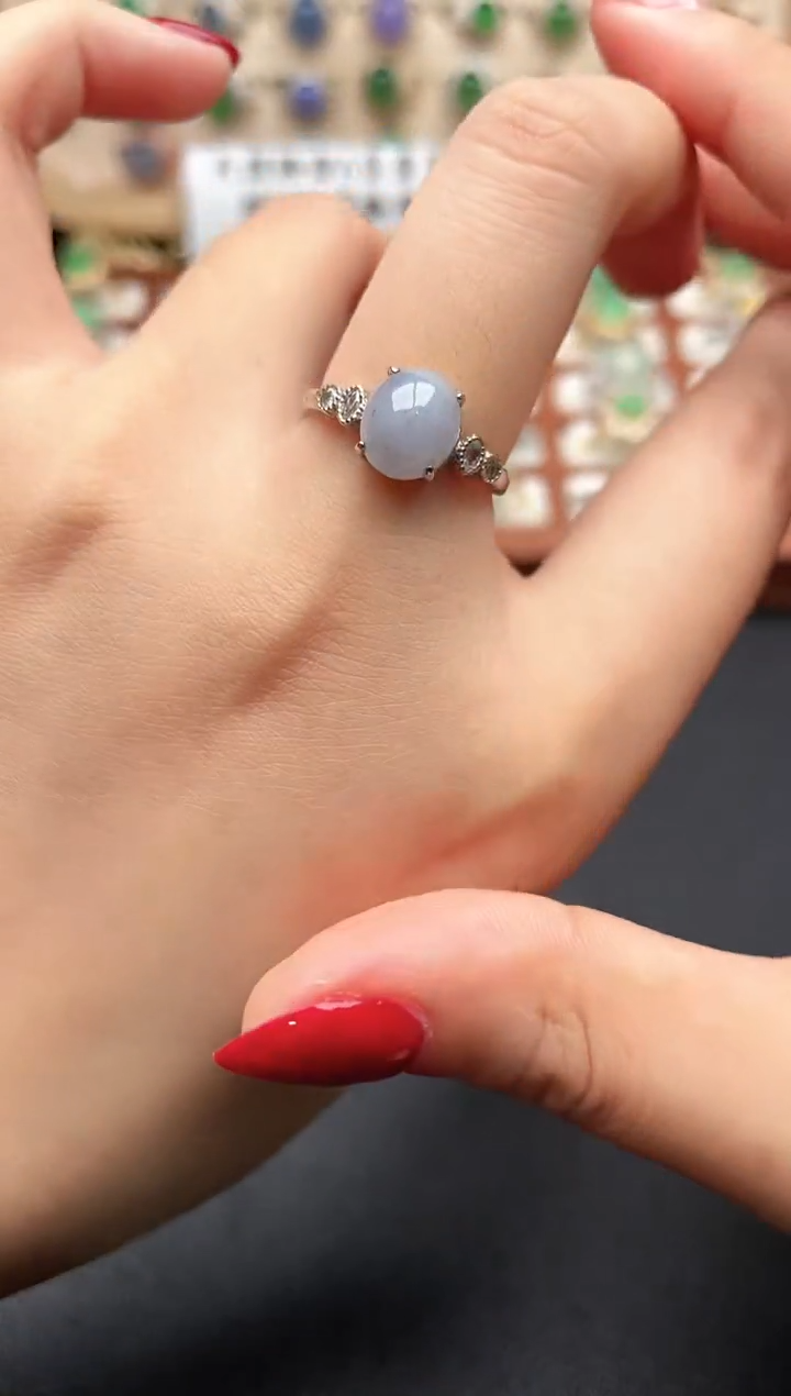 银S925镶嵌戒指翡翠一物一证一礼盒