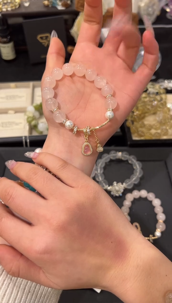 未镶嵌手链水晶西柚粉设计款手串