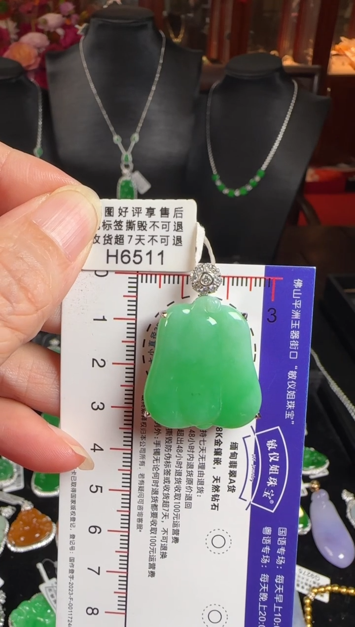 颈饰18K金镶嵌翡翠H6511绿福瓜