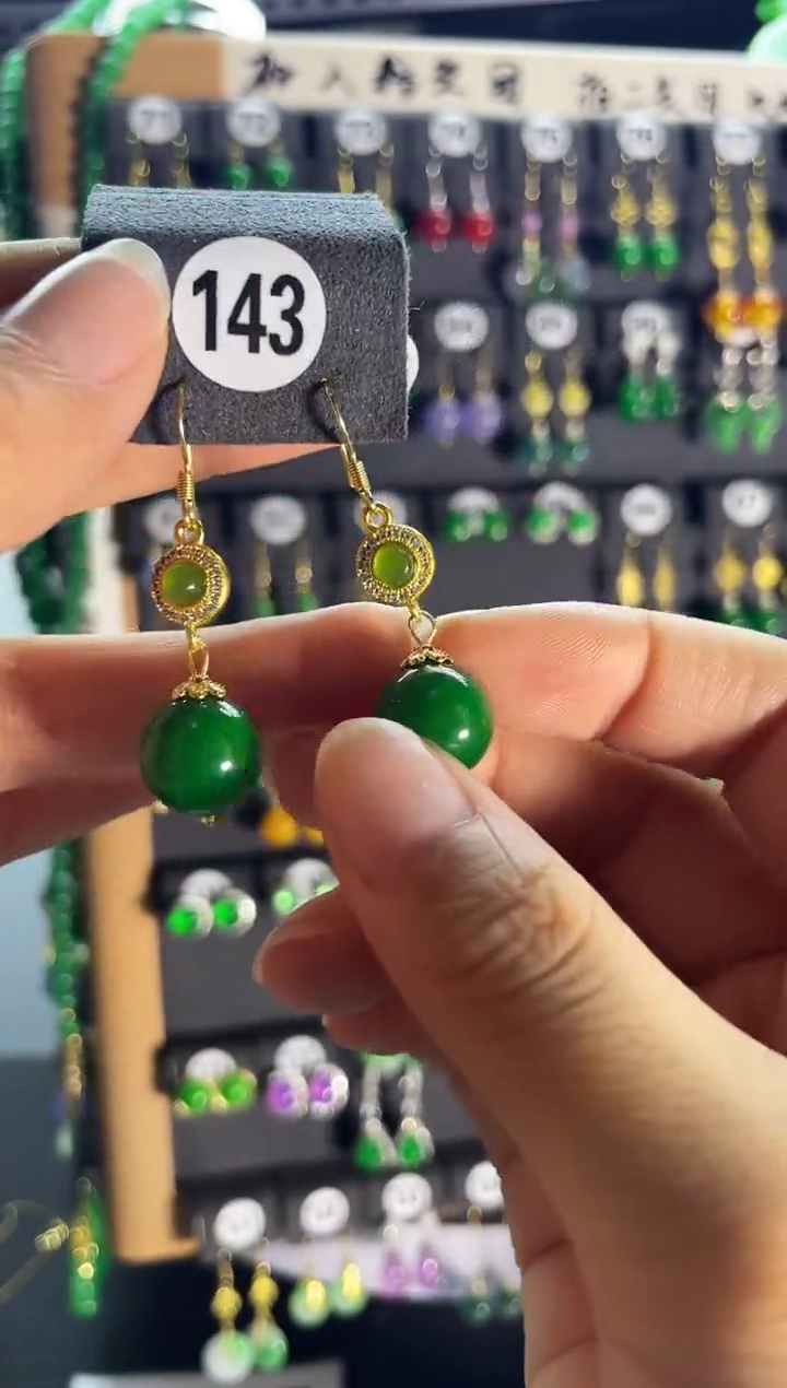 翡翠银S925镶嵌耳饰143...