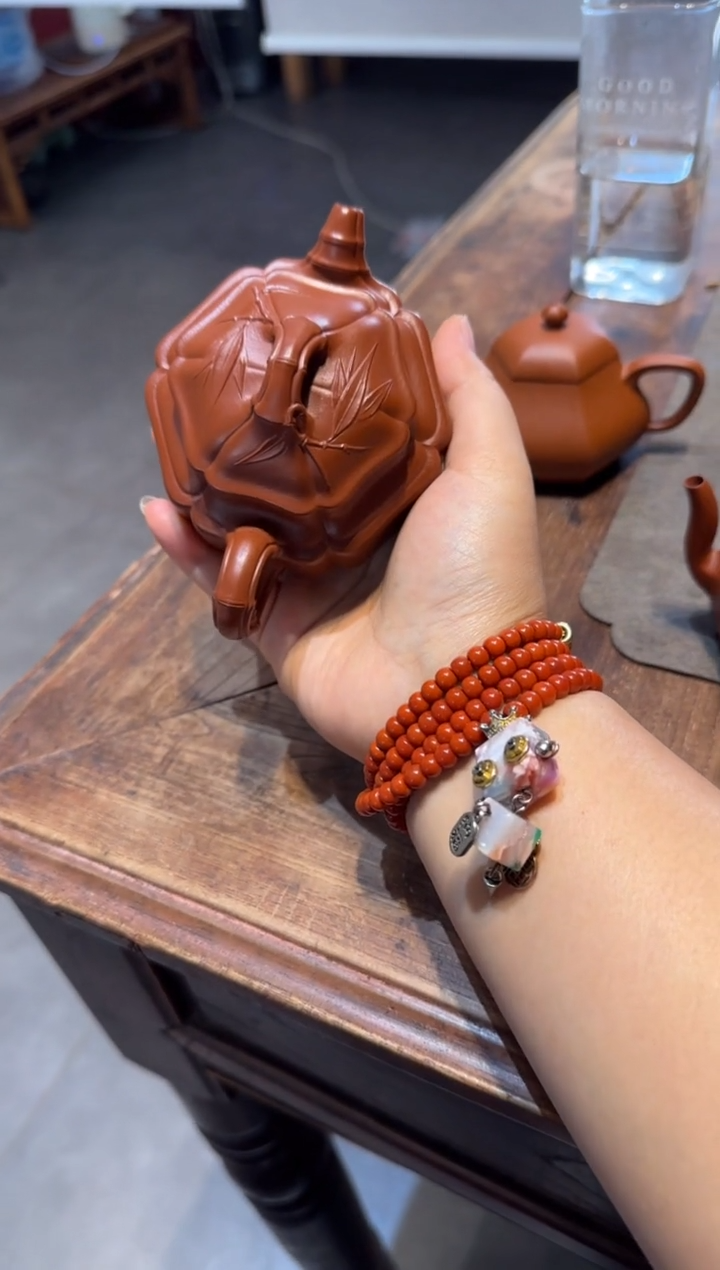 茶壶紫砂潮*六方海棠双线竹鼓