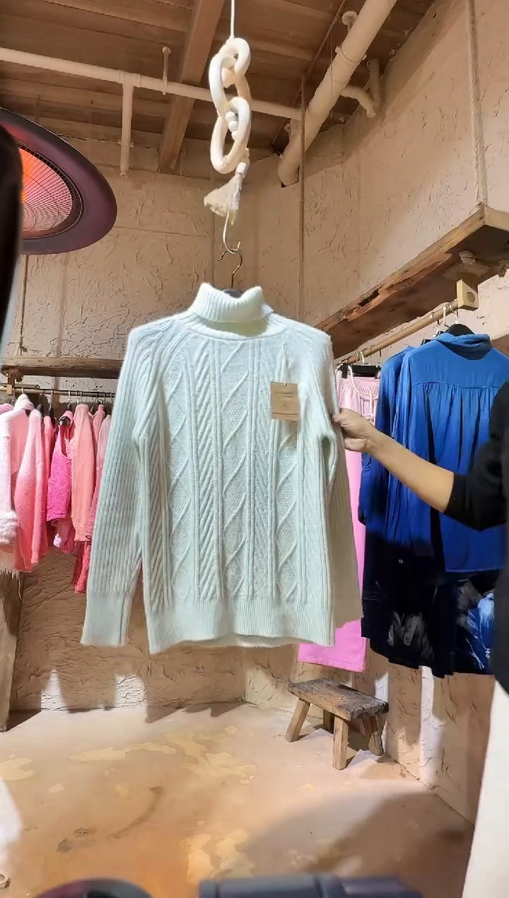 蓝染植物染高领毛衣