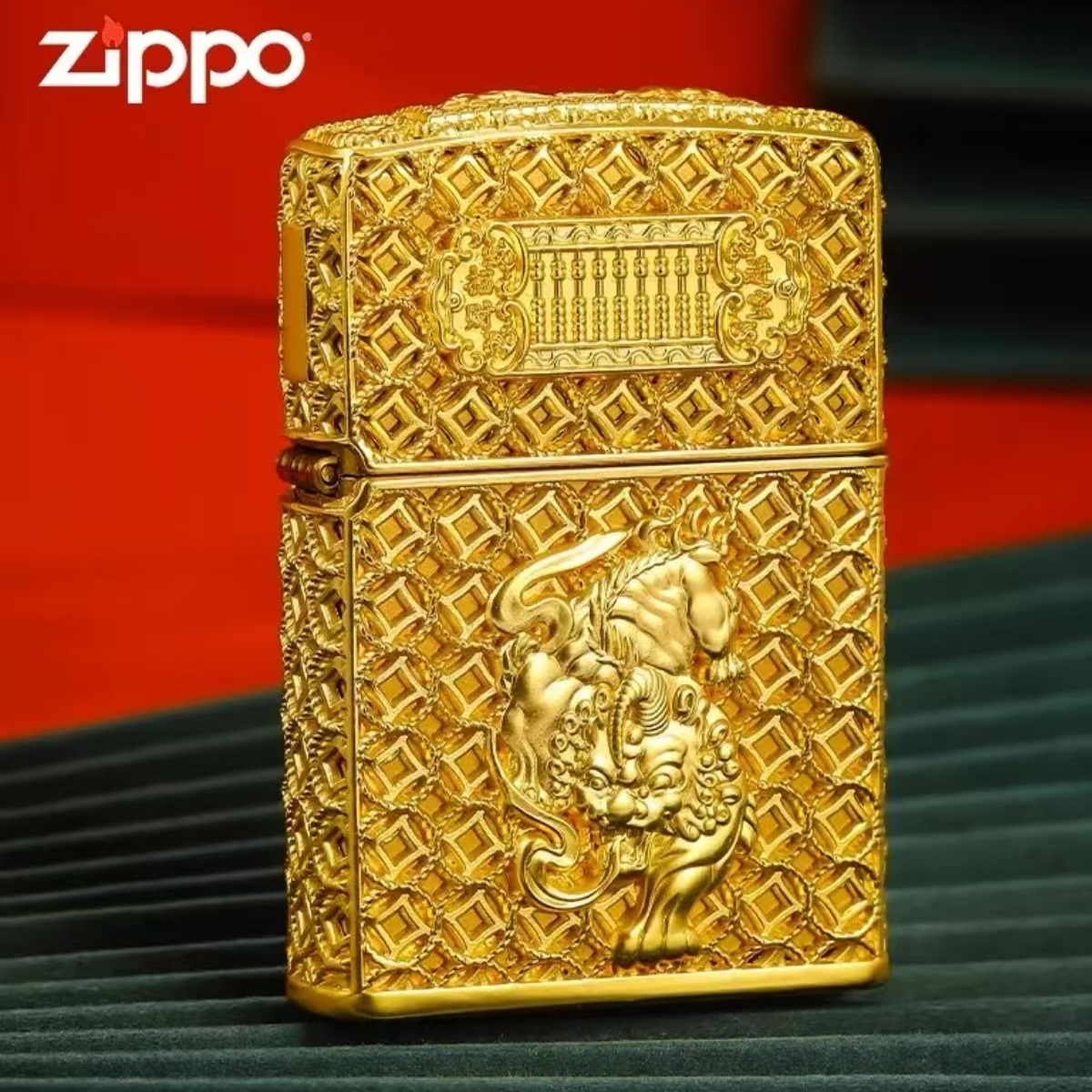 ZIPPO招财貔貅-花丝重甲镶嵌套壳正版防风打火机高档礼物