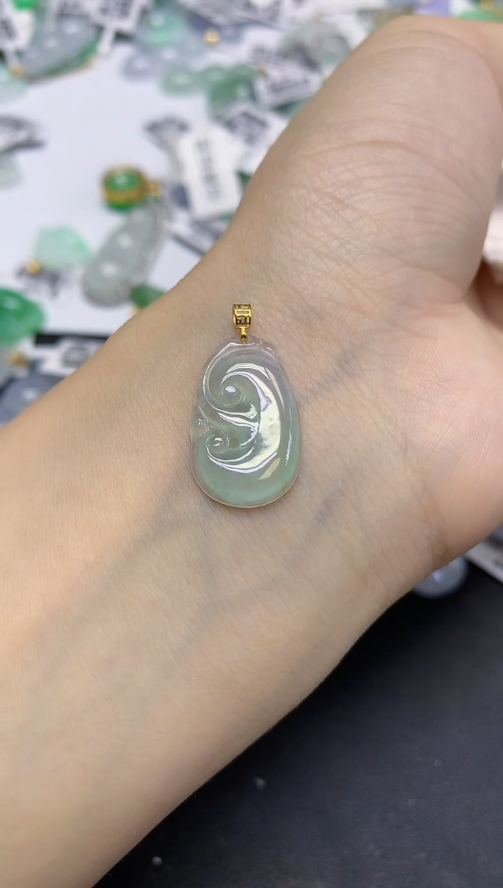 颈饰18K金镶嵌翡翠天然缅甸翡翠A货百元以上9元证书费自理