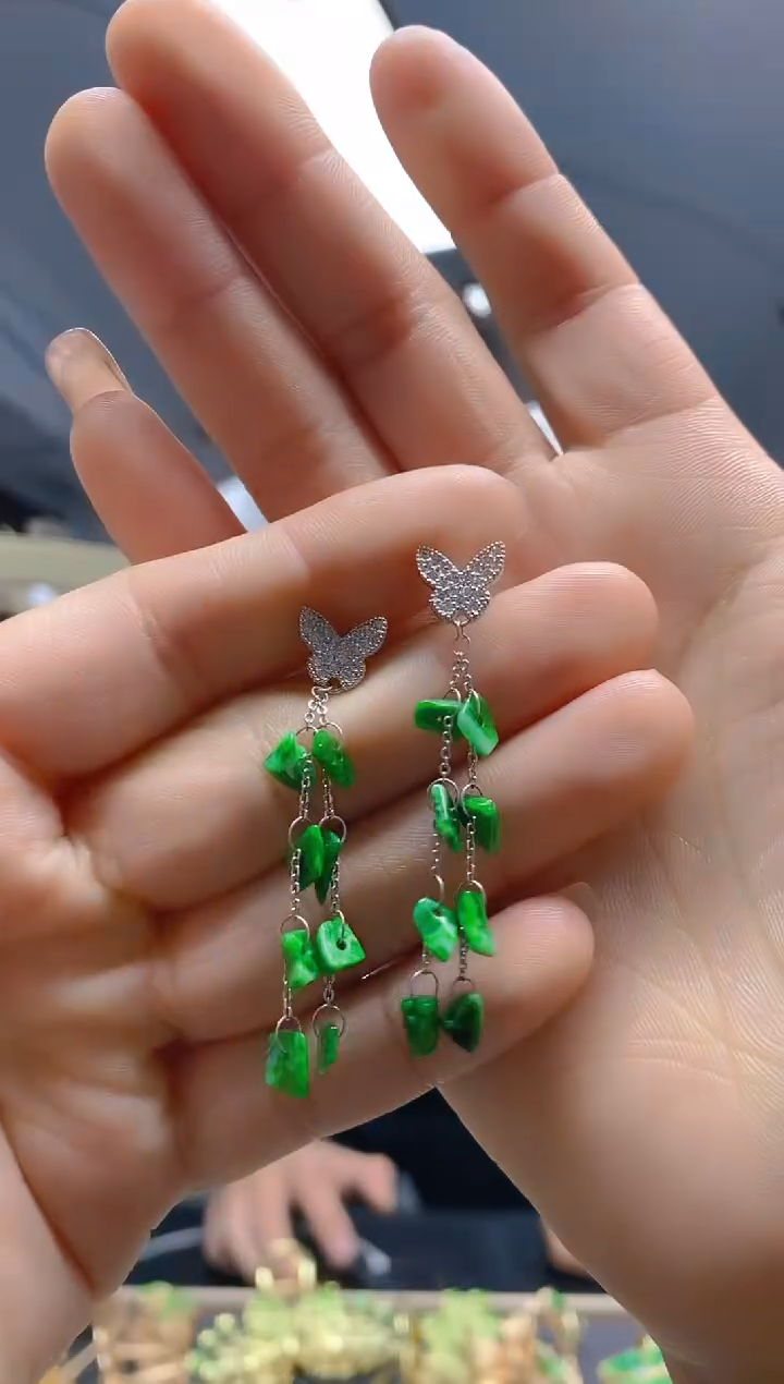 【闪购商品】翡翠耳饰银S925镶嵌371翡翠耳钉