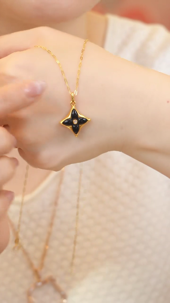 【闪购商品】玛瑙/玉髓项链18K金镶嵌老花