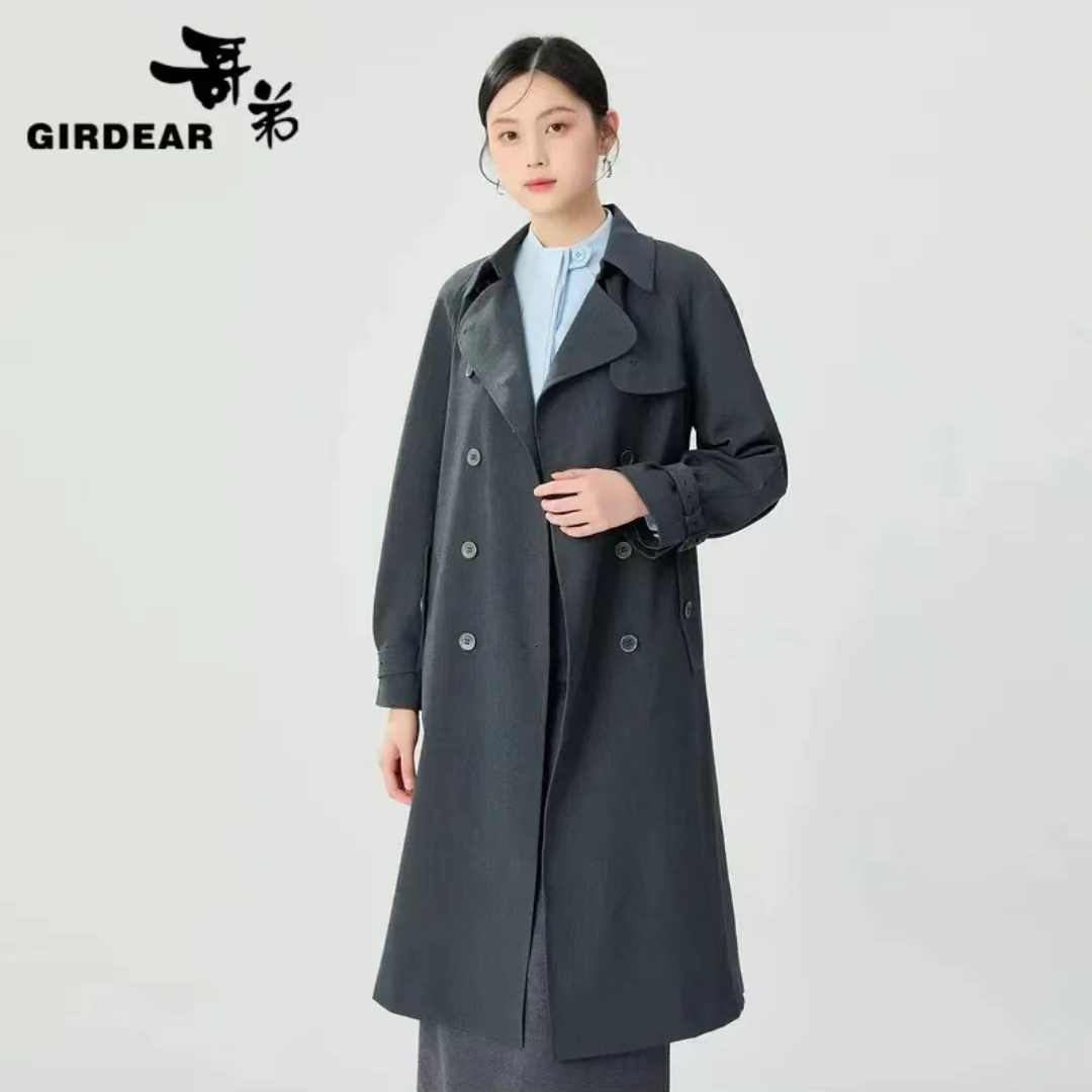 哥弟质感显瘦气质百搭双排扣中长款风衣外套女 1400164