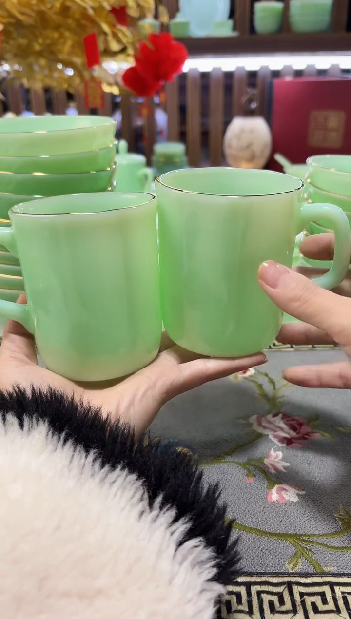 玉瓷 350cc玉瓷茶杯水杯2只景德镇   