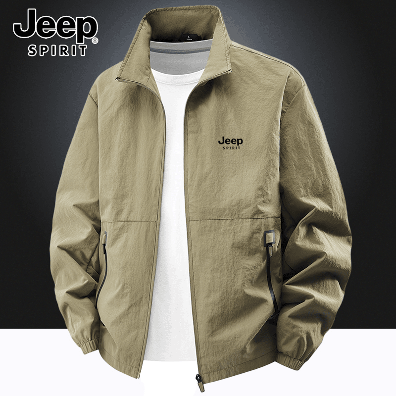 Jeep吉普夹克外套春秋季休闲大码宽松男大码立领户外薄款冲锋上衣