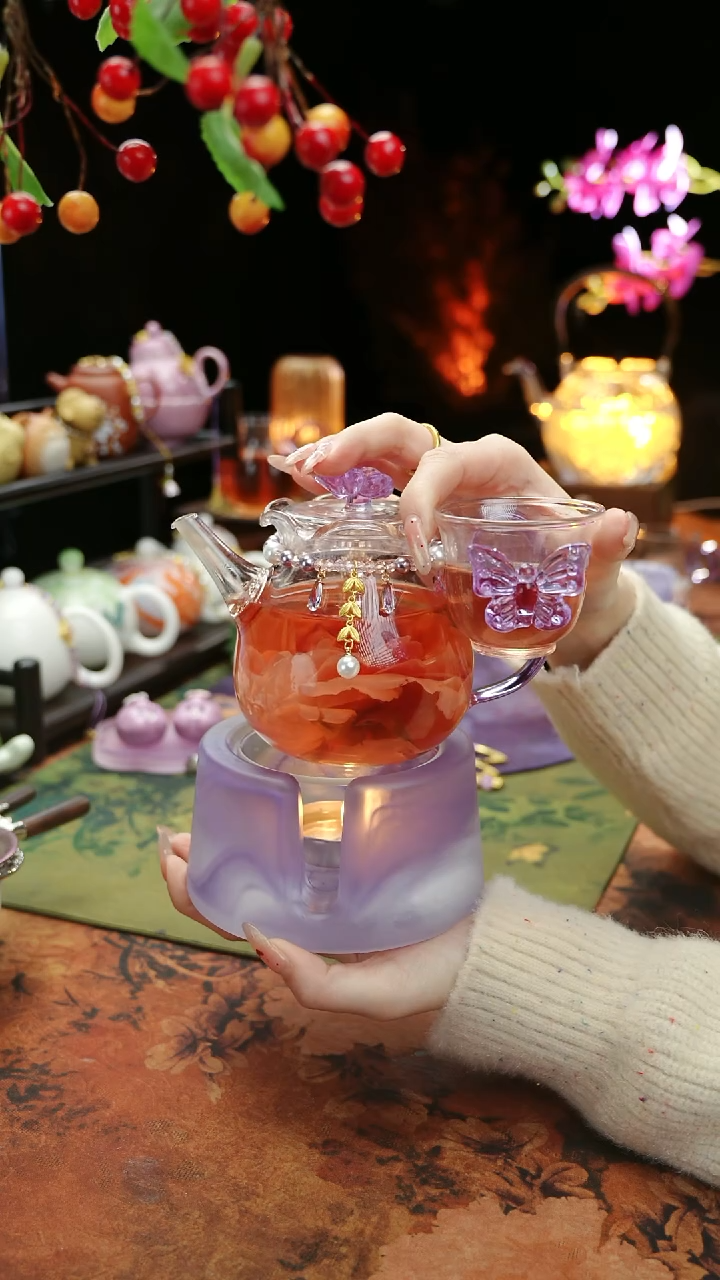 【闪购商品】紫色温茶台+茶壶+链子+杯子