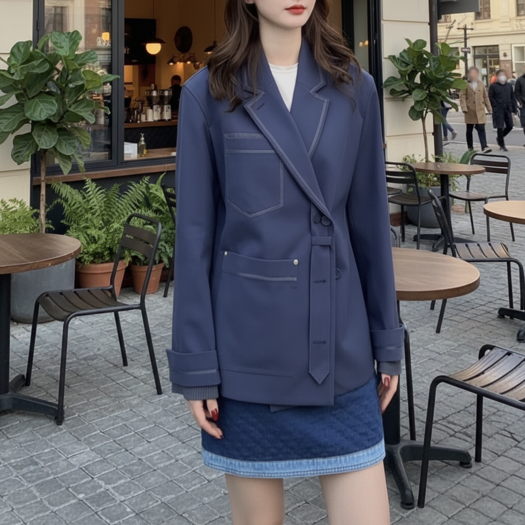 未使用 DIOR/迪奥 Dior 纯色贴袋单排扣西装外套 蓝色46