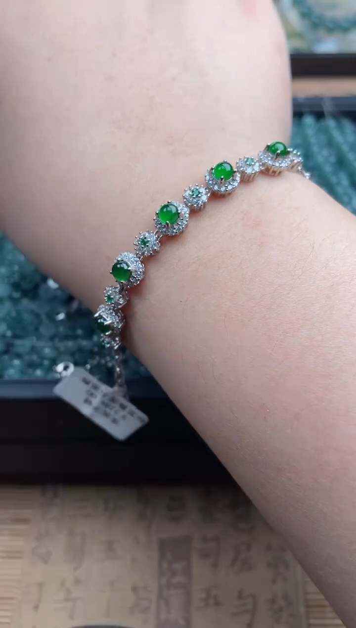 【闪购商品】翡翠手链银S925镶嵌蛋面手链