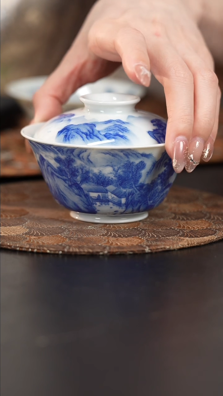 【闪购商品】杯看山柴窑青花浔阳八景