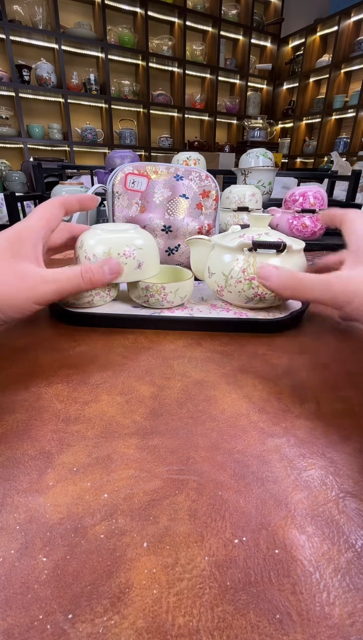 瓷片桃花宝瓶旅行+长方桃花盘