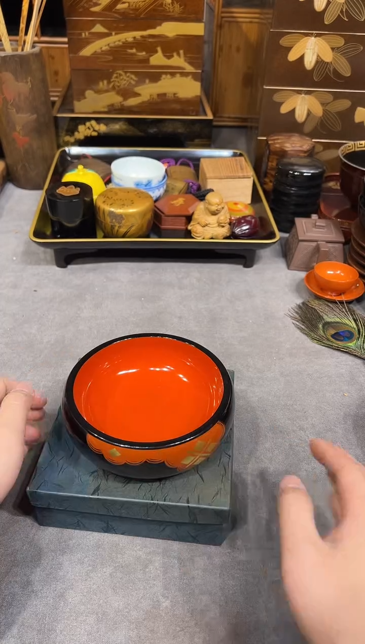 秀衡图 小钵 大漆漆器大漆漆器
