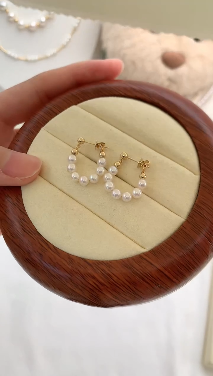 【闪购商品】海水珍珠耳饰18K金镶嵌4-5极光耳圈