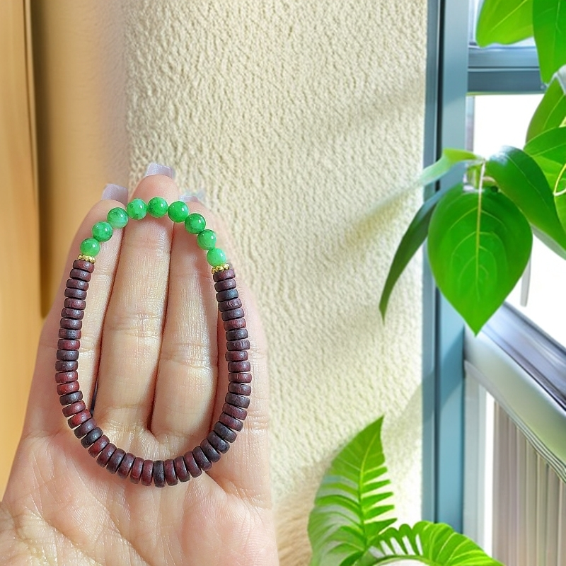 天然缅甸翡翠5＋手串百搭男女可佩戴时尚素款轻奢辣绿圆珠女款手工