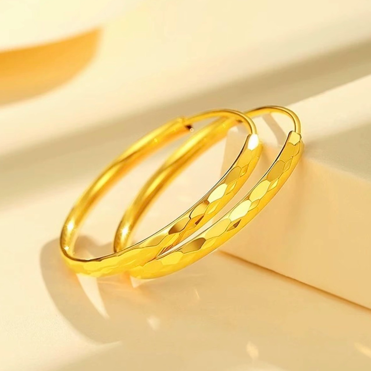 银奉祥 足银耳饰 专属 990四方车花时尚耳圈大耳环韩版耳圈简约