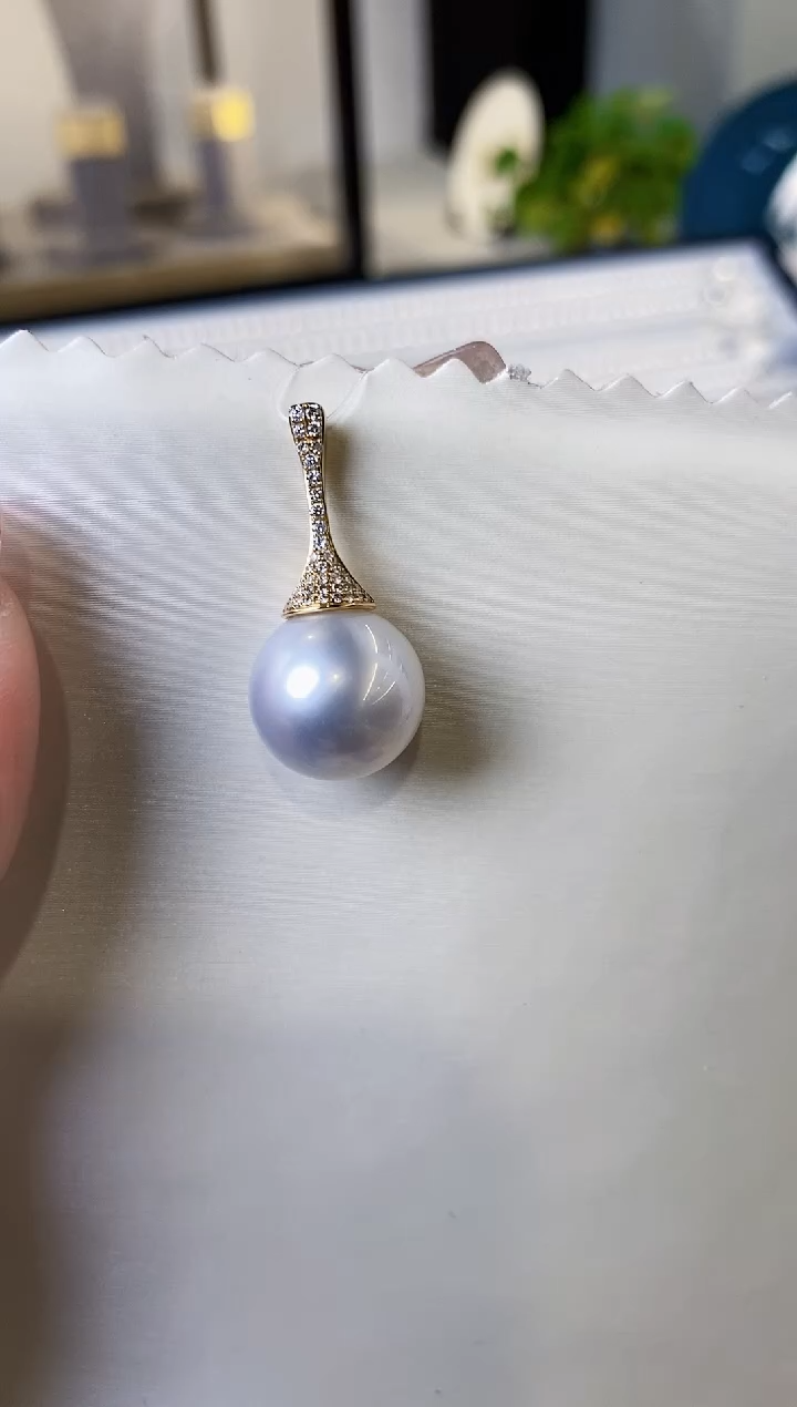 【闪购商品】海水珍珠吊坠(不含链)18K金镶嵌14-15澳白珍珠吊坠