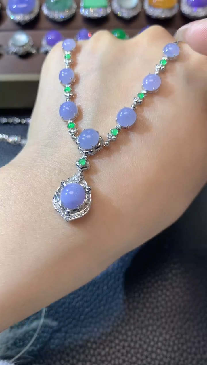 【闪购商品】翡翠套链18K金镶嵌D7紫货有一定色差