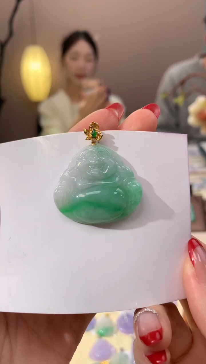 【闪购商品】翡翠颈饰18K金镶嵌天然缅甸a货翡翠