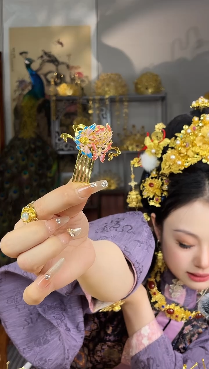 铜合金无大鱼海棠发梳一对