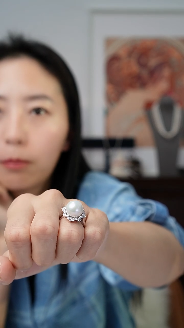 银S925镶嵌戒指淡水珍珠11-12  款式486