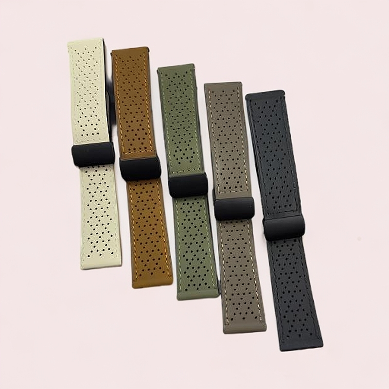 诺瑶适用华为GT5表带gt4针孔双面皮舒适透气夏季表带watch4磁吸扣