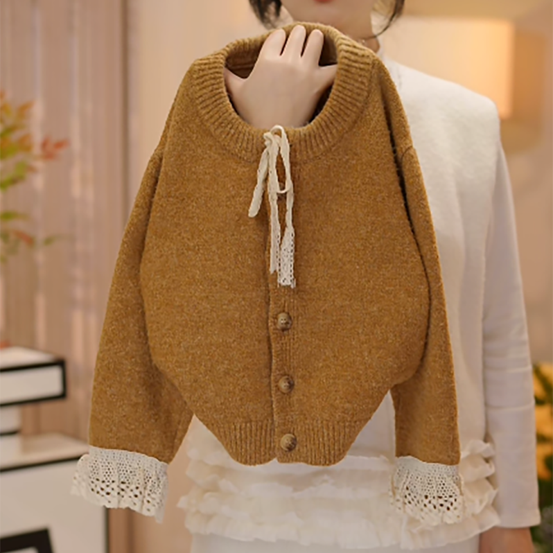 【现货在仓】2025新款秋冬儿童时尚萌娃穿搭百搭花边袖口蕾丝结毛衣