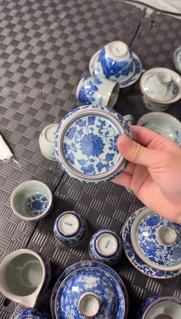 盖碗陶瓷景德镇陶瓷茶具老陶泥缠枝莲盖置