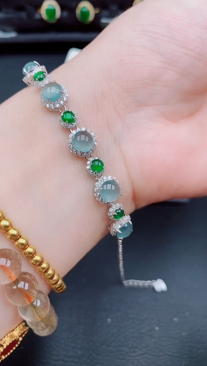 【闪购商品】翡翠手链银S925镶嵌天然a货翡翠288