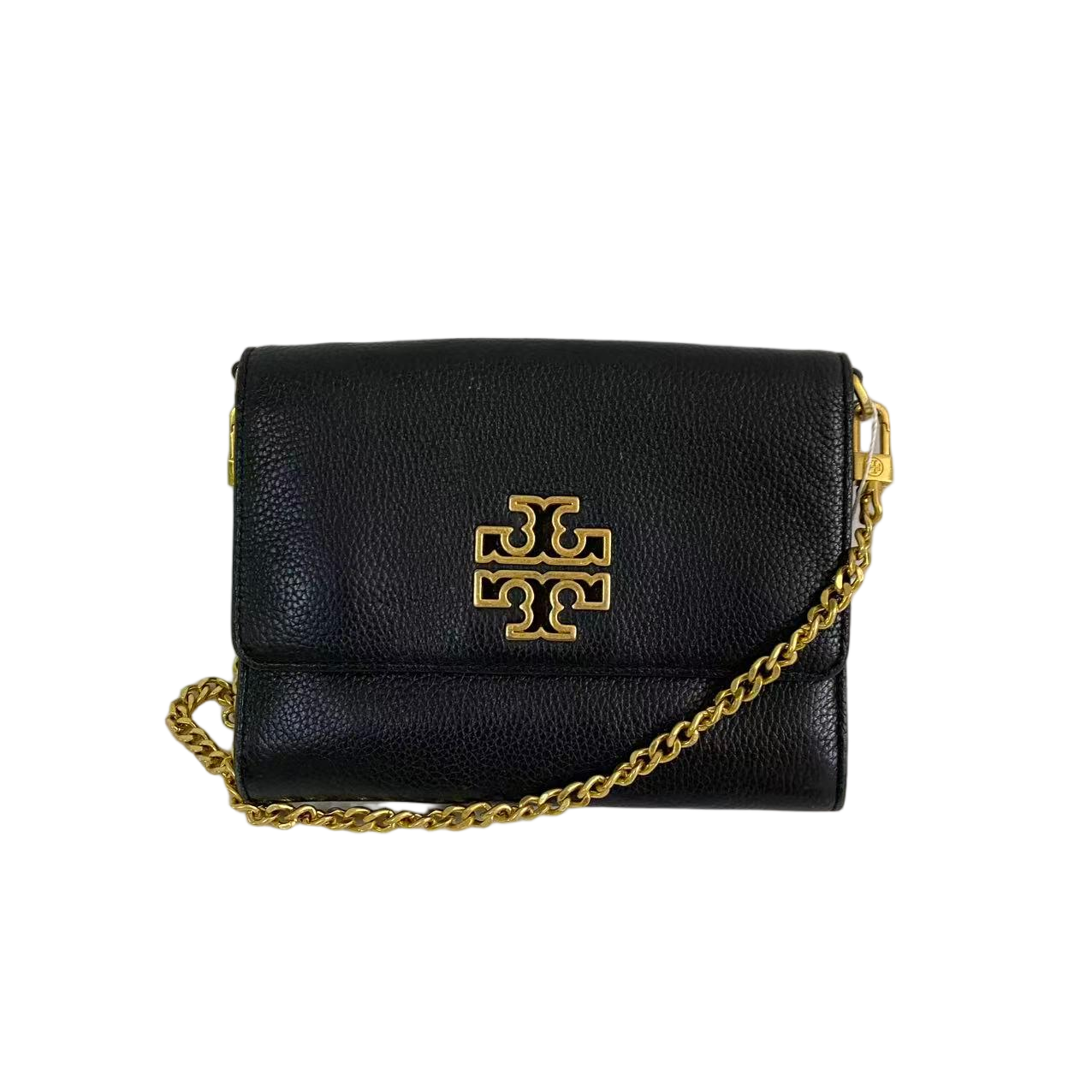 95新 TORY BURCH/汤丽柏琦 黑色全皮大LOGO斜挎链条包  XY-60299
