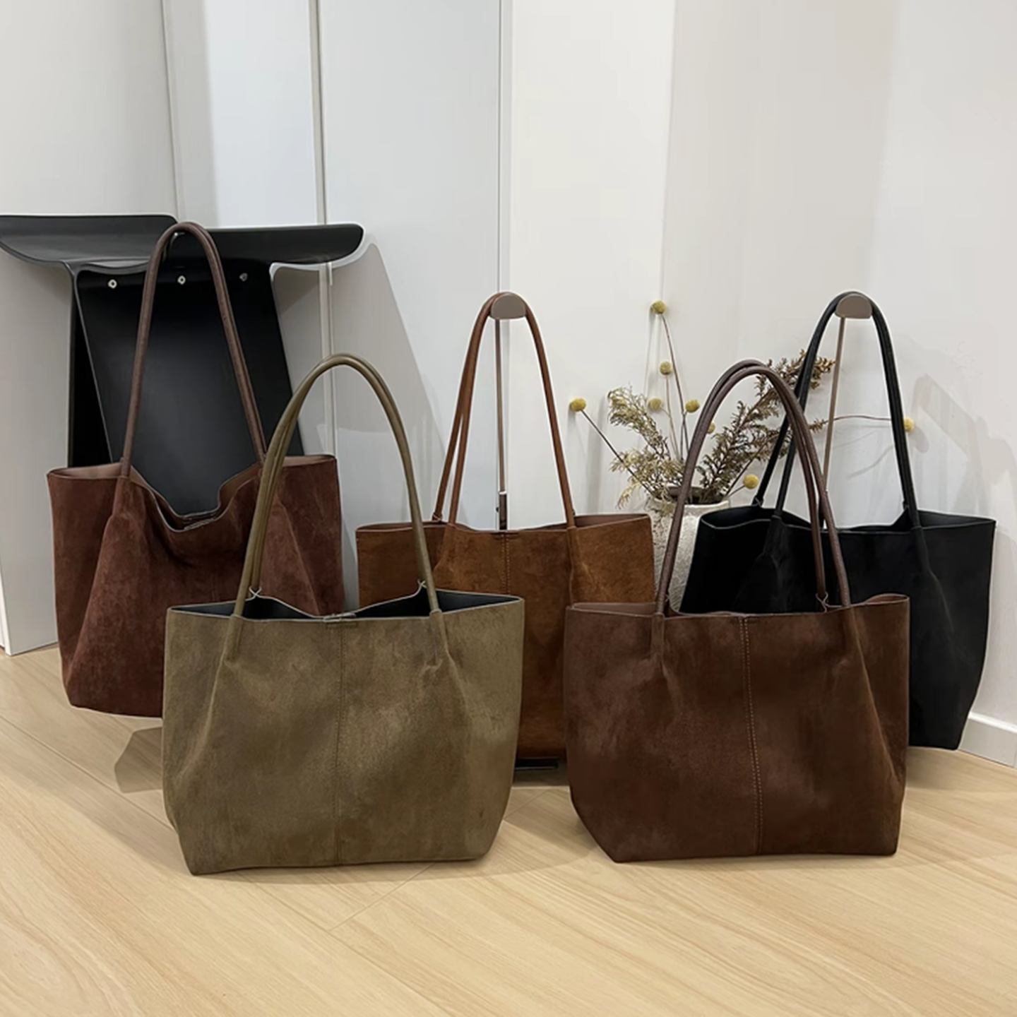 高级感秋冬季大容量复古磨砂皮2025新款休闲通勤单肩手提托特包