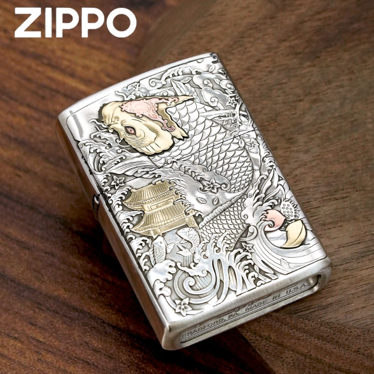 zippo打火机正品/白铜重甲镶嵌鱼跃龙门【达人专属】DYJ1