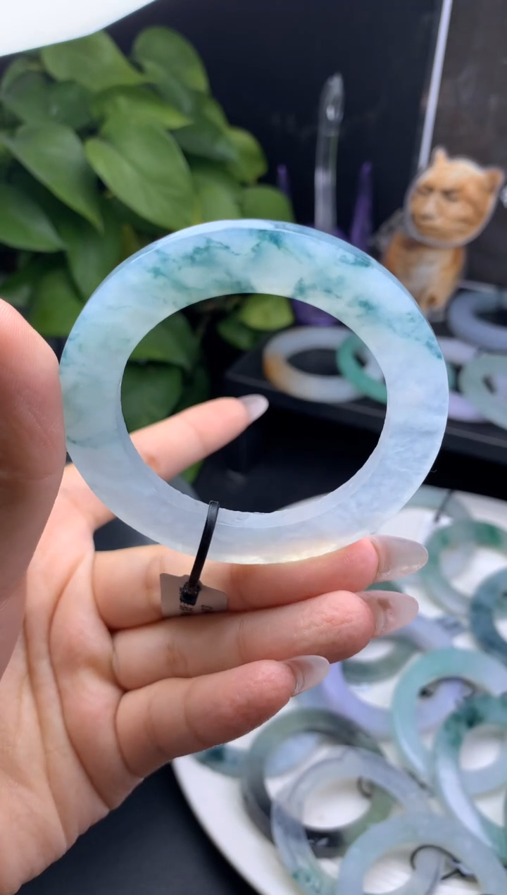 定制翡翠手镯定制未镶嵌冰飘花48-56