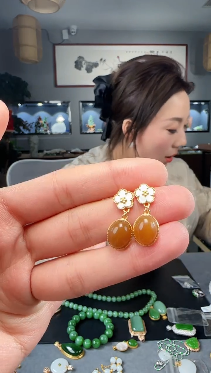 【闪购商品】和田玉耳饰银S925镶嵌1