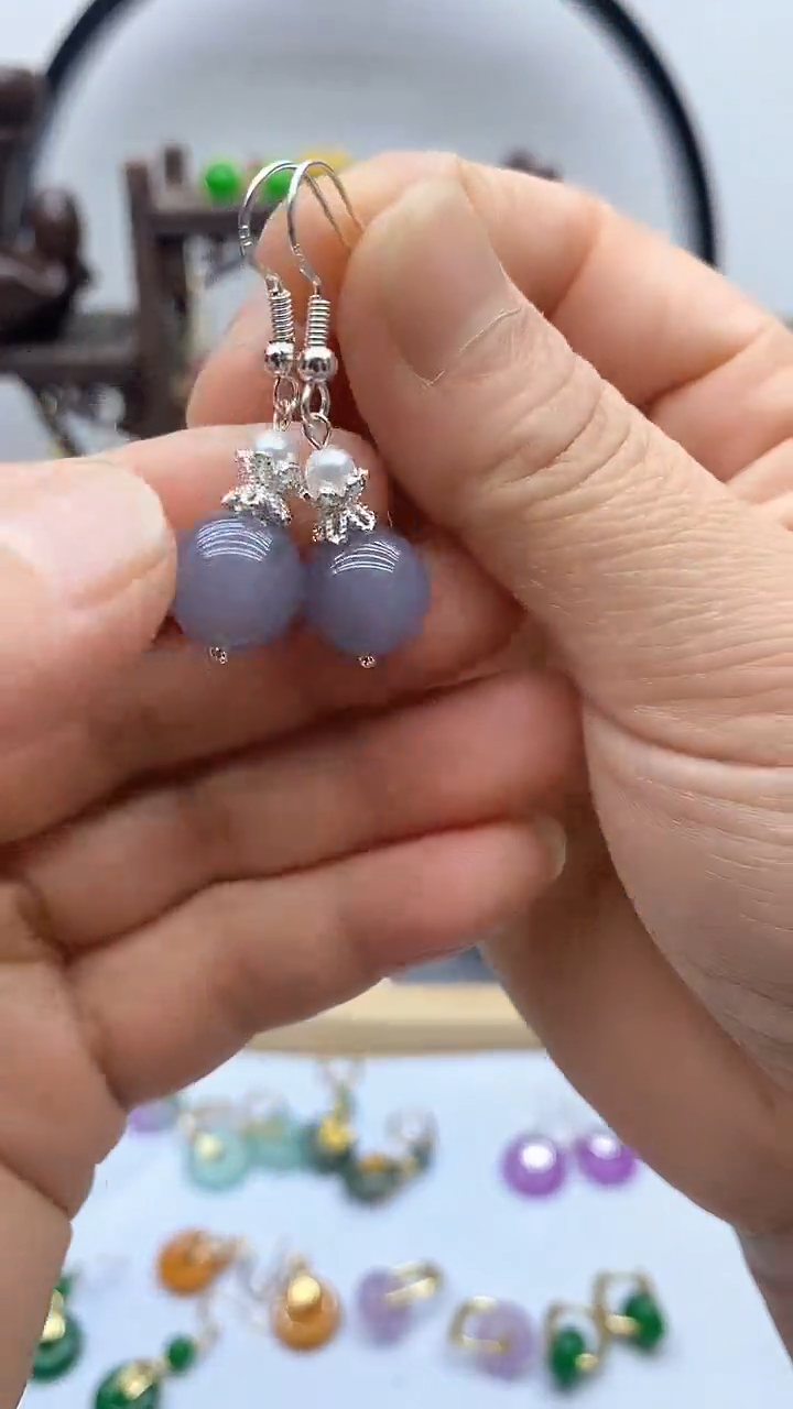 和田玉银S925镶嵌耳饰108