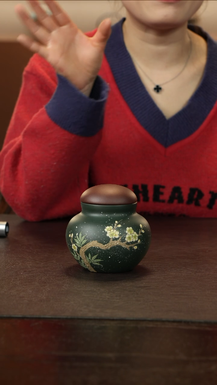 【闪购商品】紫砂茶叶罐直播福利紫泥粉绿泥绘雪竹茶叶罐