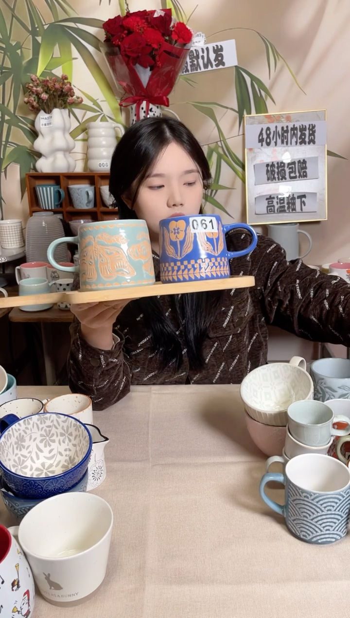 【闪购商品】陶瓷双饮款橘色两个水杯