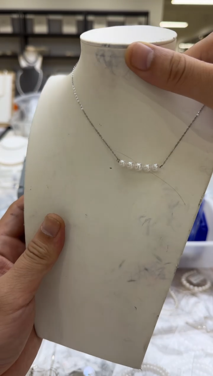 淡水珍珠银S925镶嵌吊坠(赠链)5-6mm 平衡木