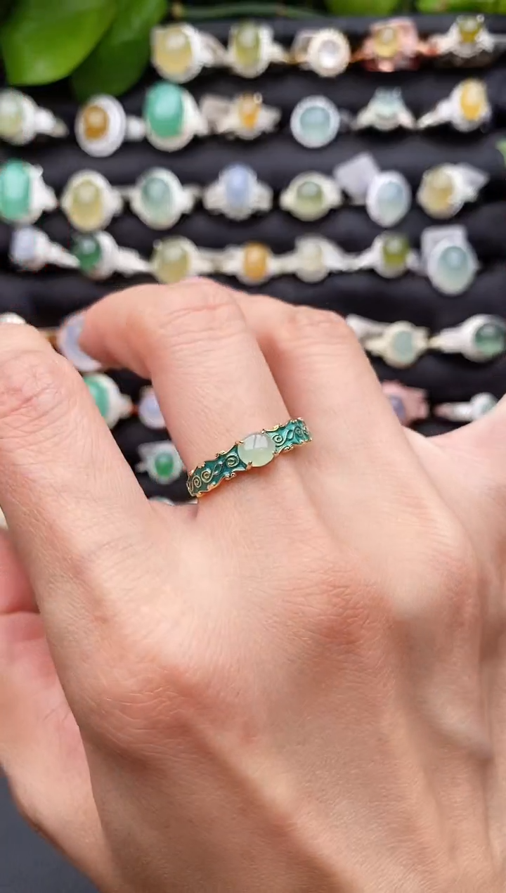 【闪购商品】翡翠戒指银S925镶嵌缅甸天然A货翡翠66-